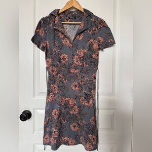 Zeagoo Gray and Pink Floral Midi Dress